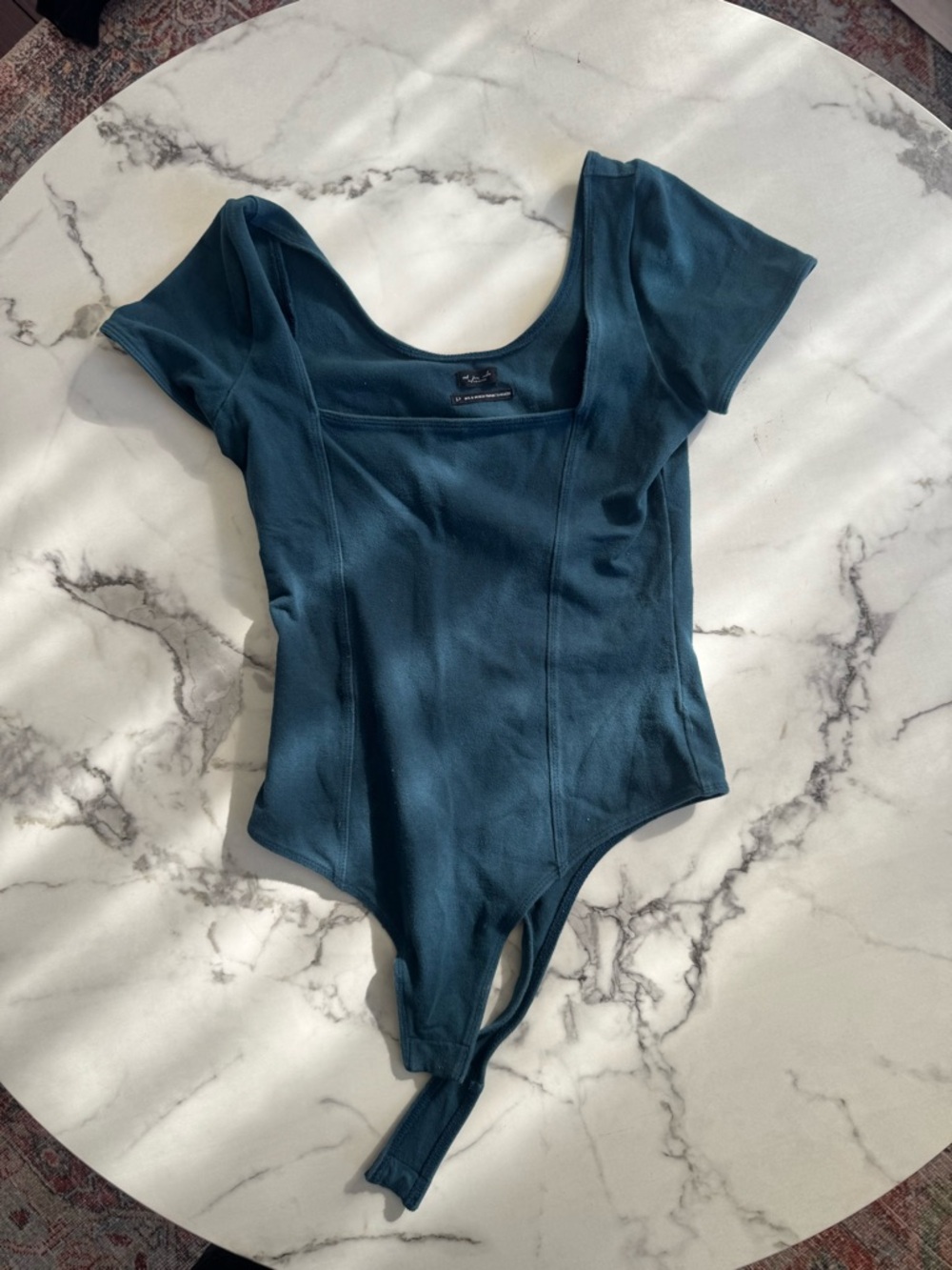 Urban Outfitters Teal Square-Neck Short Sleeve Bodysuit